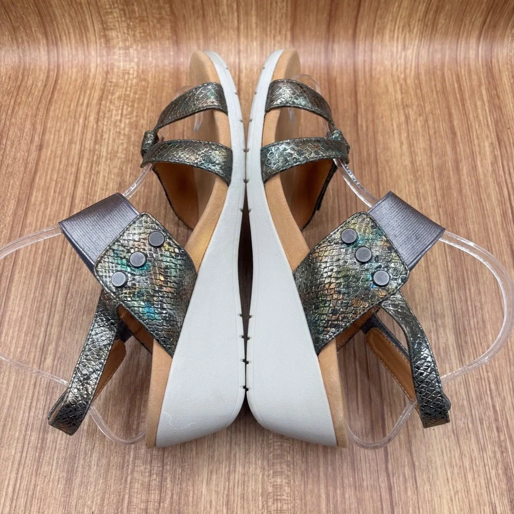 Revere Tahiti Wedge Sandals Peacock Python Womens 10 Metallic Leather Orthopedic